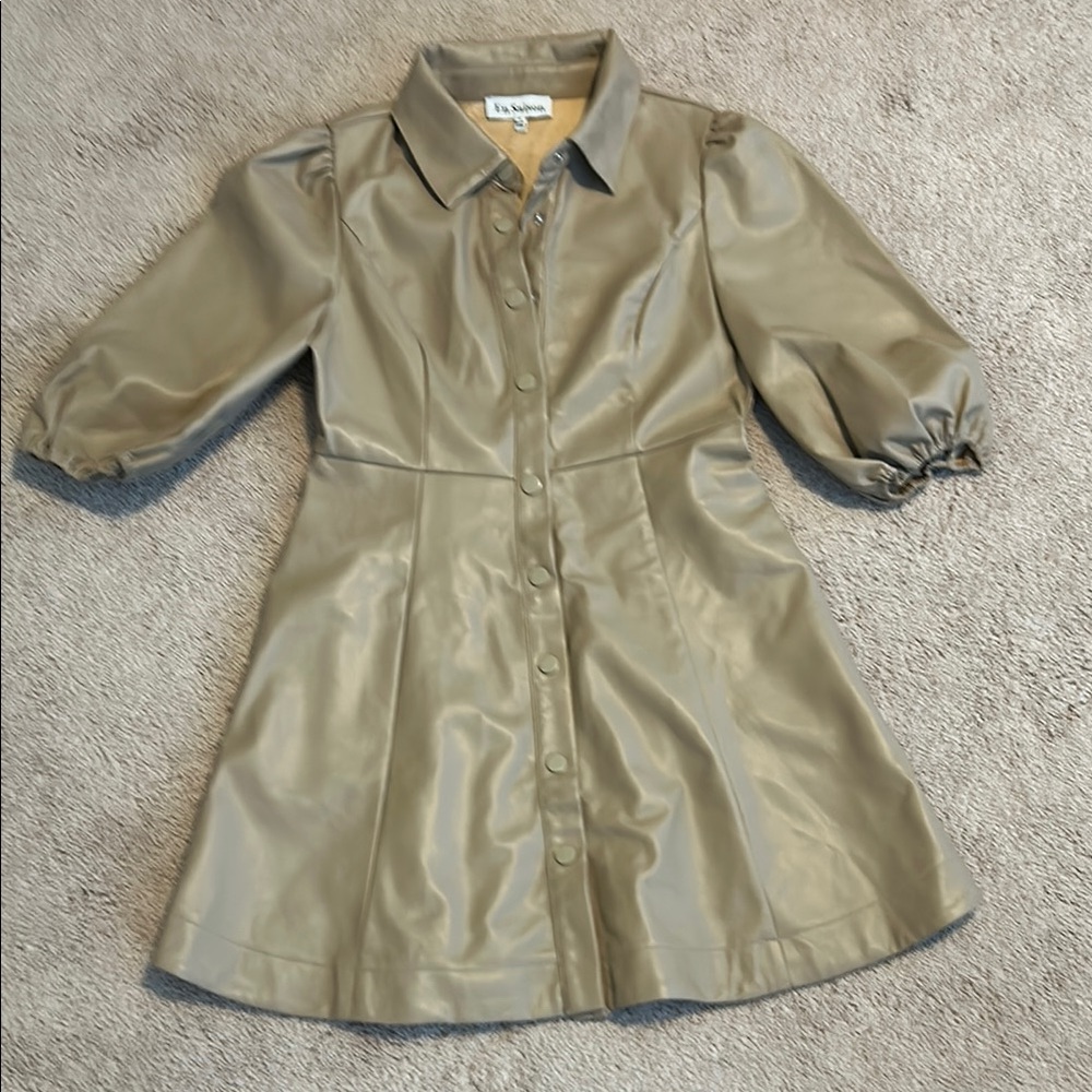 En Saison Taupe Faux Leather Shirt